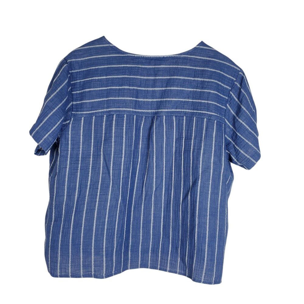 Eddie Bauer Carry On Shirred Short Sleeve Shirt XL Bluebird Boxy Relaxed Fit NEW - Picture 6 of 14